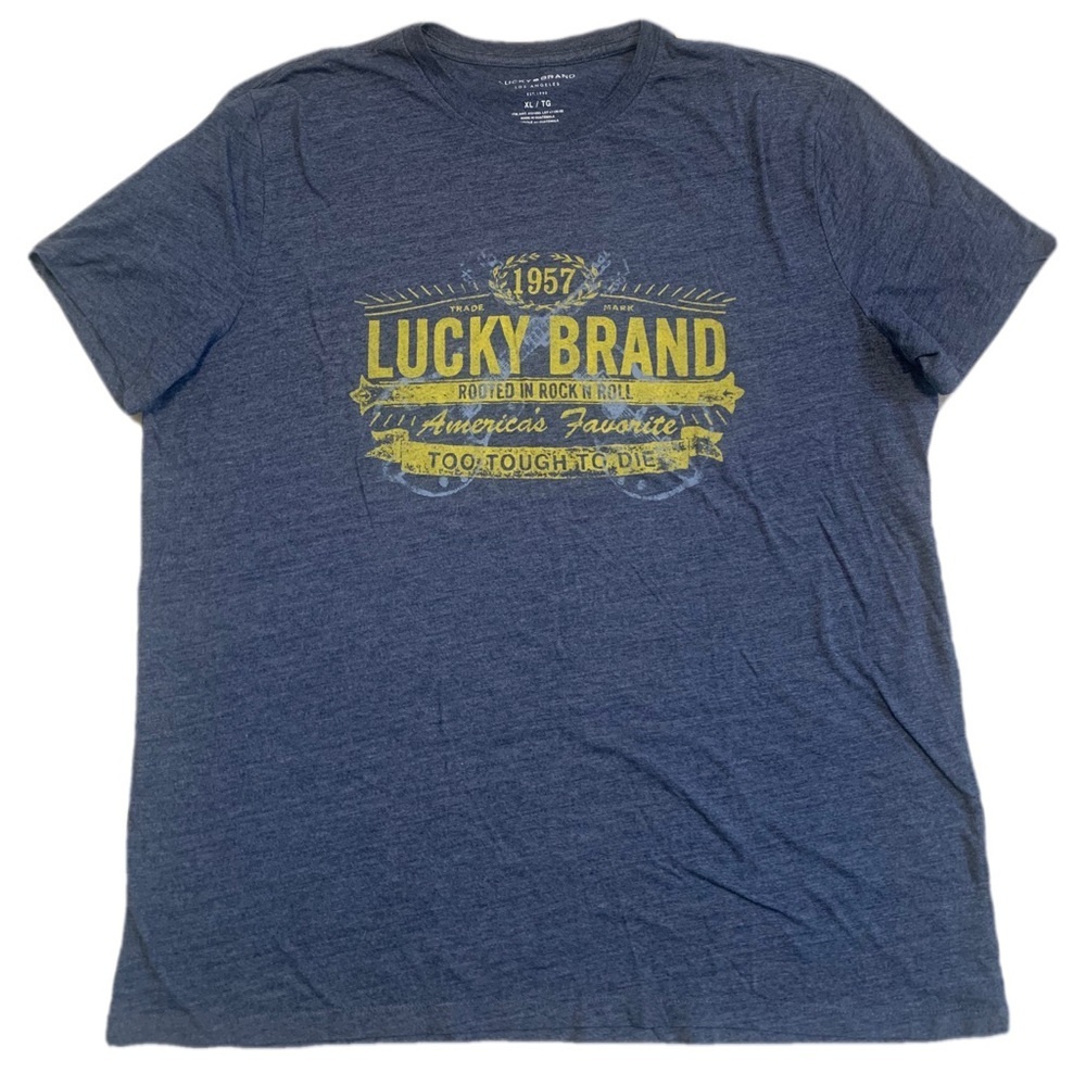 Lucky Brand Men's Blue Graphic Tee - "Rooted in Rock n Roll" - Size XL/TG